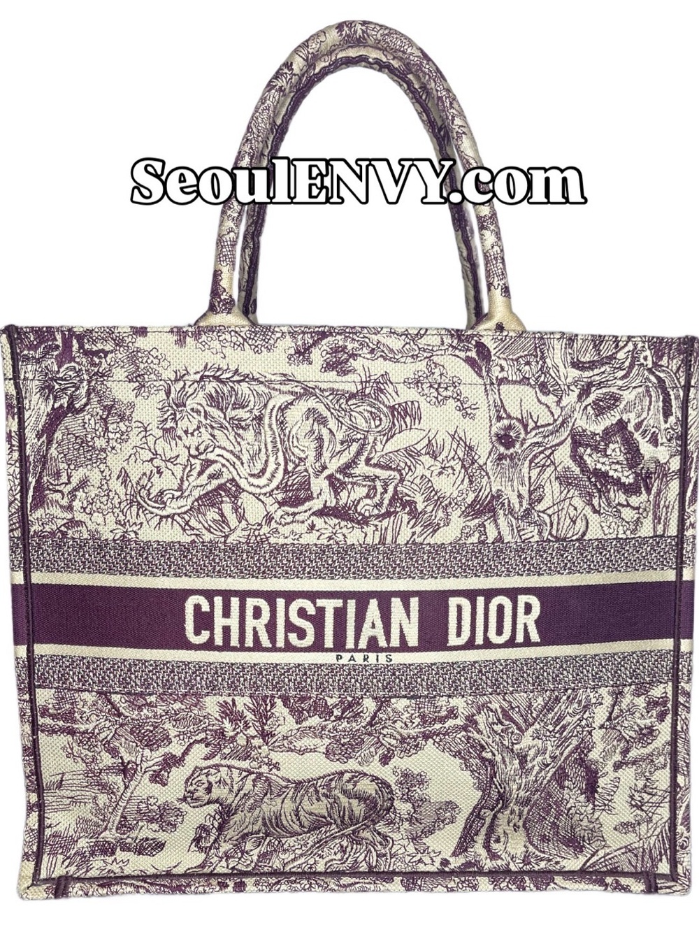 Dior Cream and Purple Toile de Jouy Book Tote comes with COA